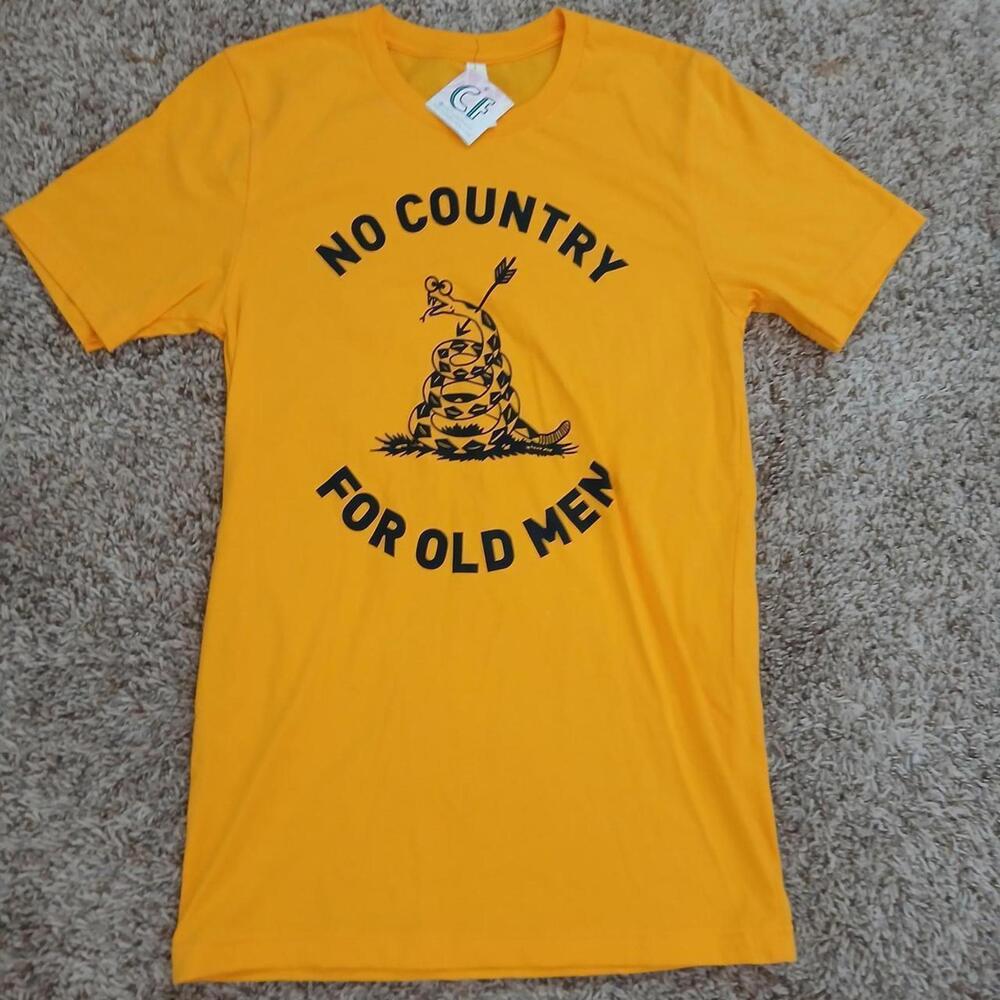 Mustard‎ yellow 'No Country For Old Men' unisex graphic tee, size small